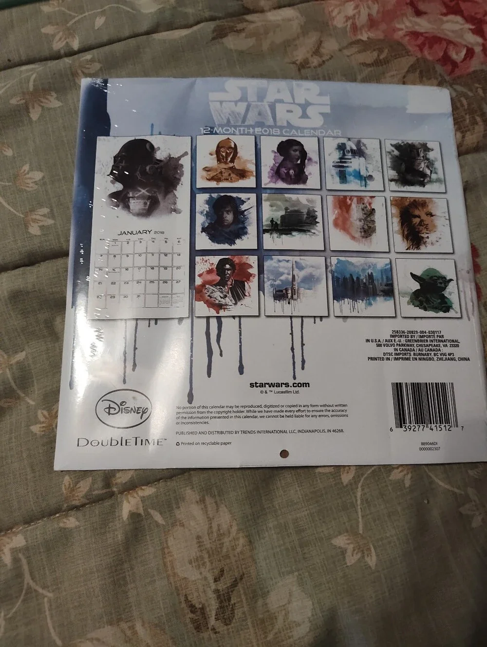 Star Wars Wall Calendar – Yoda Artwork in Green and Black 2018